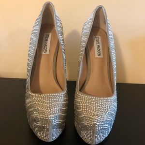 Steve Madden silver crystal pumps.